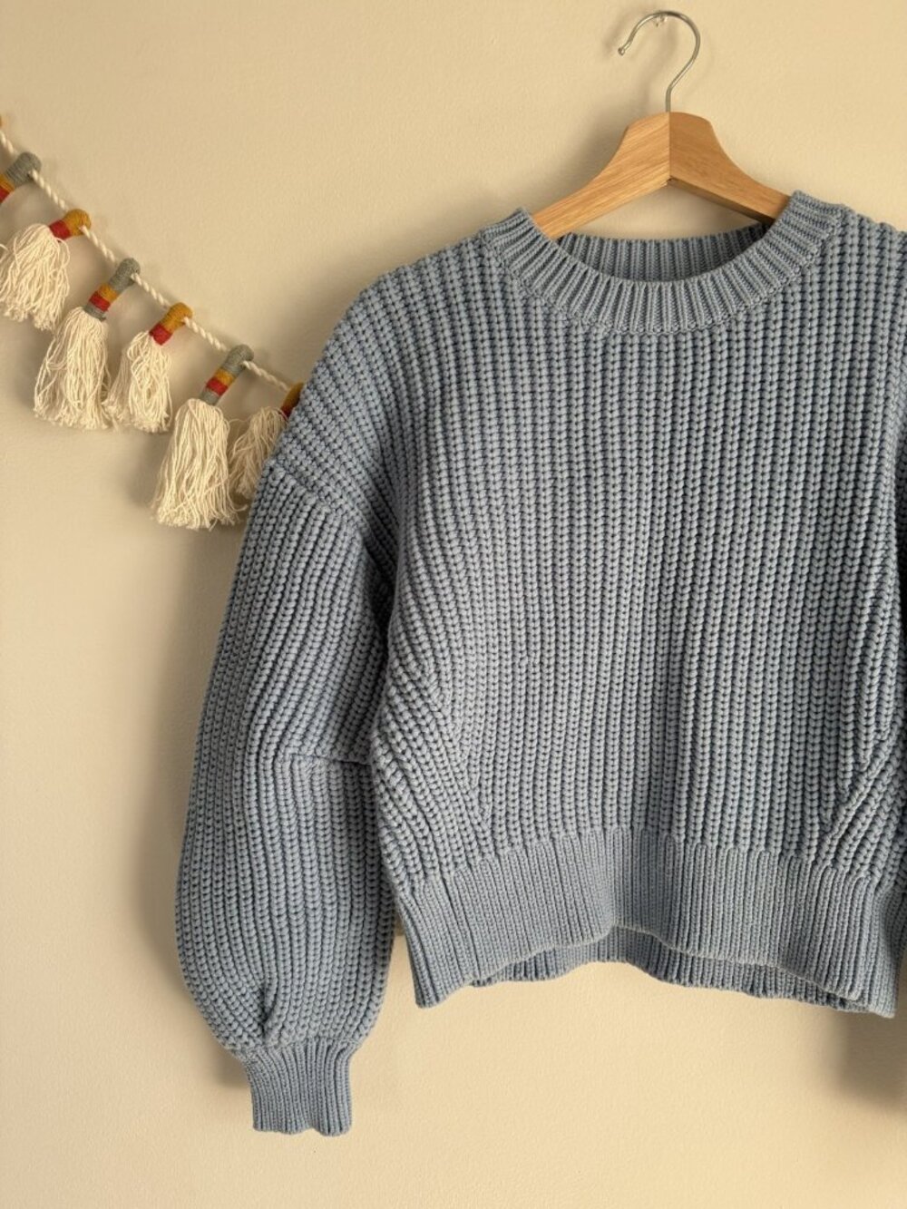 Banana Republic Chunky Cotton Crewneck Sweater Light Blue Denim Cozy Preppy S - Picture 3 of 9